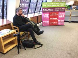 Nick waiting at Oxfam Scotland's offices.