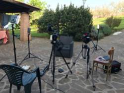 Setting up for another long interview with Lorenzo in the garden.